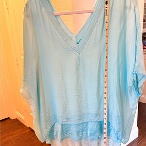 Elegant Sky Blue V-Neck Blouse
